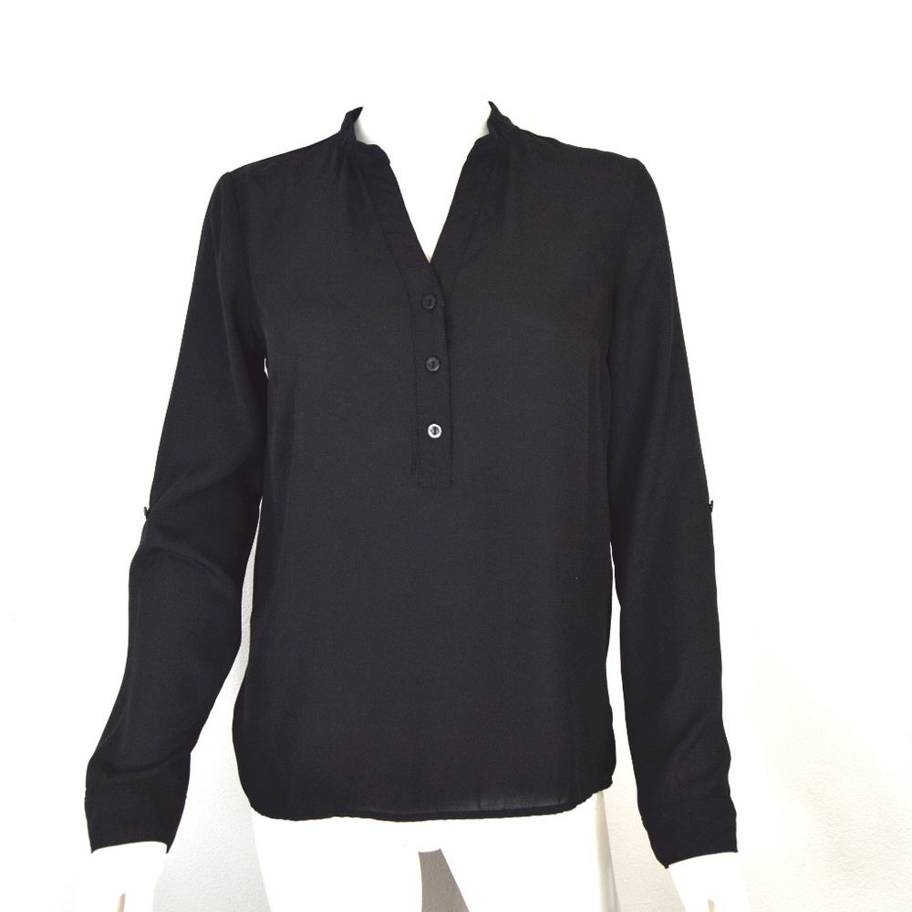 Black Flowy Button-Up Blouse